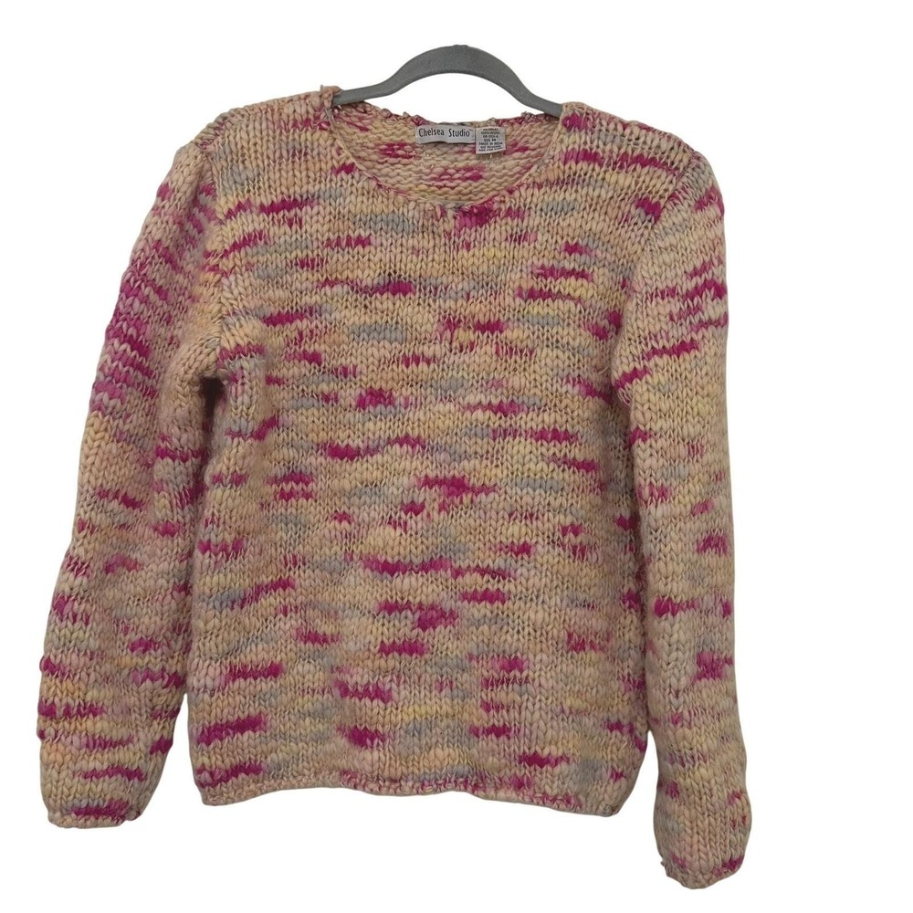 Chelsea Studio Wool Sweater Womens Medium Pink Space Dye Chunky Knit